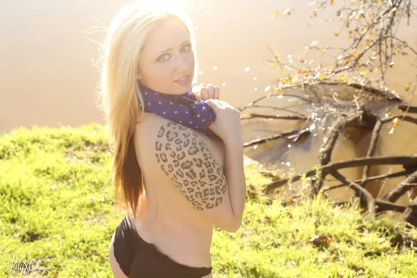 Blonde amateur Lily Xo teases near a body of water in black panties  - Beautiful, Panties, Outdoor, Tattoo, Solo, Undressing, Ass, Lingerie, Big Tits, Natural Tits  - Photo 11