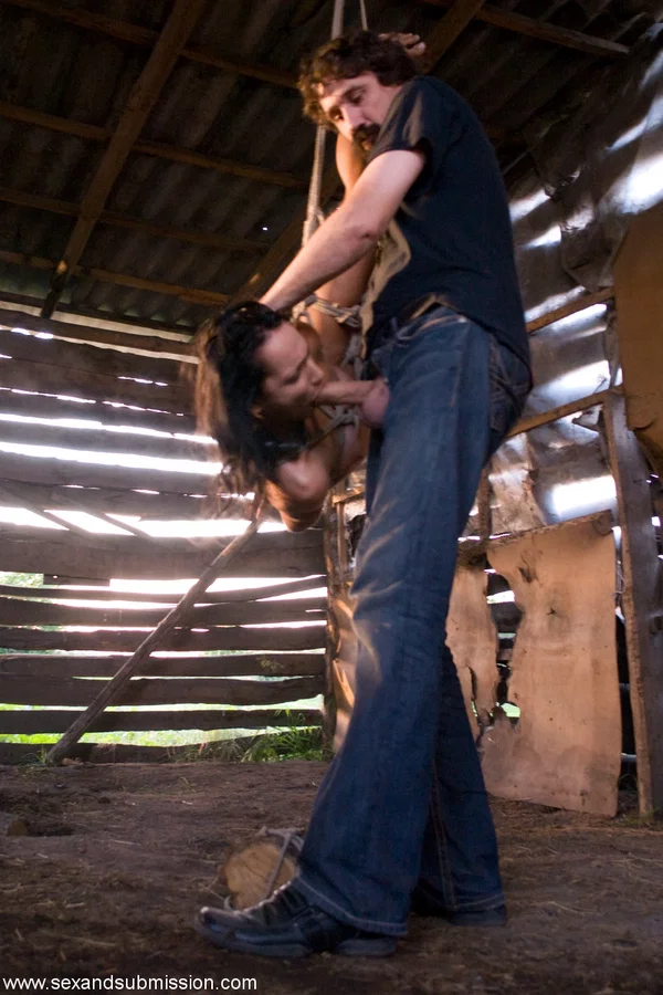 Petite teen sex slaves Sabrina Sweet and Cj get bound and fucked by a guy  - Farm, Bondage, Outdoor, BDSM, Short Hair, FFM, Natural Tits, Skinny, Spreading, Fingering  - Photo 17
