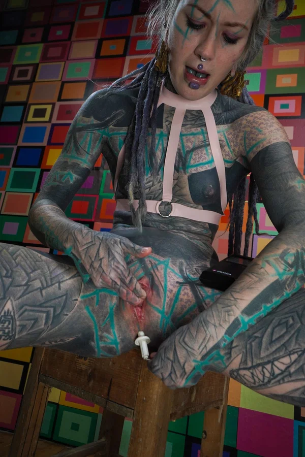 Completely tattooed female Anuskatzz masturbates after licking a black penis  - Tattoo, Fetish, Piercing, Glasses, Big Cock, Fingering, Blowjob, Pussy, Teen, Spreading  - Photo 10