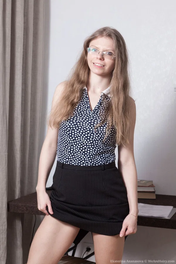 Glasses clad Ekaterina Ananasova bares her nice tits & fingers her hairy muff  - Glasses, Amateur, Hairy, Babe, Fingering, Pussy, Face, Close Up, Spreading, Beautiful  - Photo 2