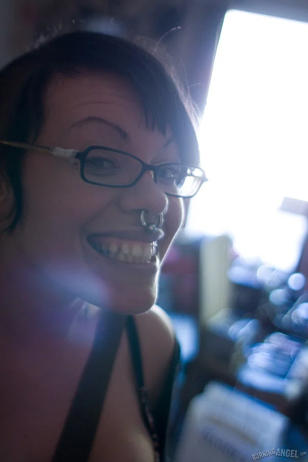 Slutty chick with dyed hair is forced into oral sex at biker's club  - Arab, Jeans, Clothed, Ass Licking, Piercing, MILF, Handjob, Blowjob, Kissing, Glasses  - Photo 2