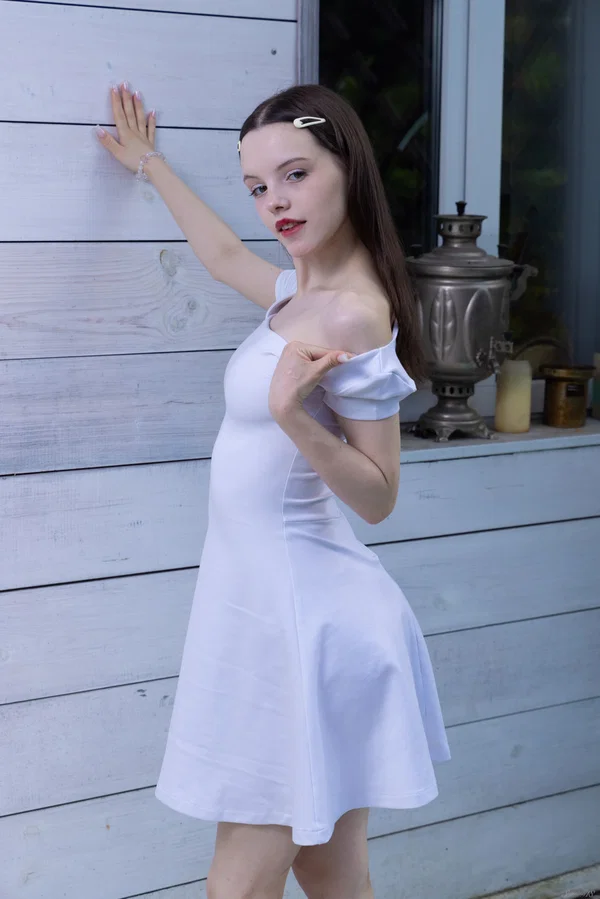 Pretty petite babe Dakota shows her sweet small tits & her shaved pussy  - Solo, Socks, Beautiful, Nipples, Skinny, Undressing, Teen, Model, Pale, Spreading  - Photo 3