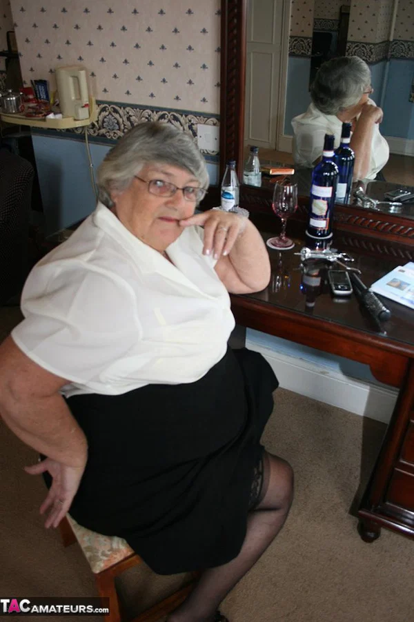 Fat grandmother with short grey hair has phone sex in black stockings only  - Granny, BBW, Amateur, Glasses, Chubby, Stockings, Saggy Tits, Short Hair, Ass, Curvy  - Photo 3
