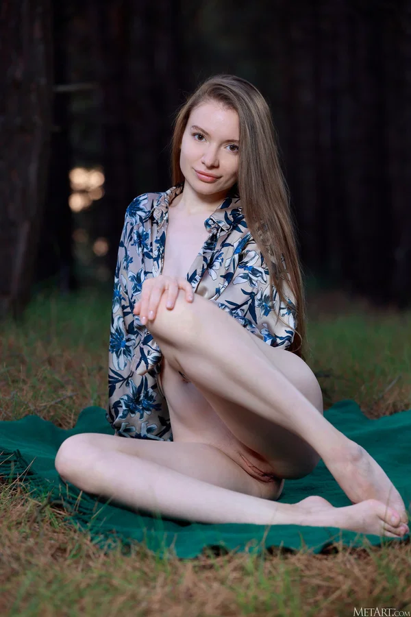 Nice teen with long hair strips naked on a blanket in a wooded area  - Teen, Beautiful, Cute, Brunette, Babe, Solo, Glamour, Model  - Photo 2