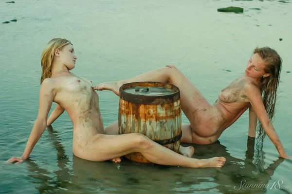 Naked young girls Aglaia X and Lyris Q fondle each other in shallow water  - Teen, Wet, Beach, Spreading, Ass, Kissing, Tiny Tits, Outdoor, Asshole, Glamour  - Photo 13