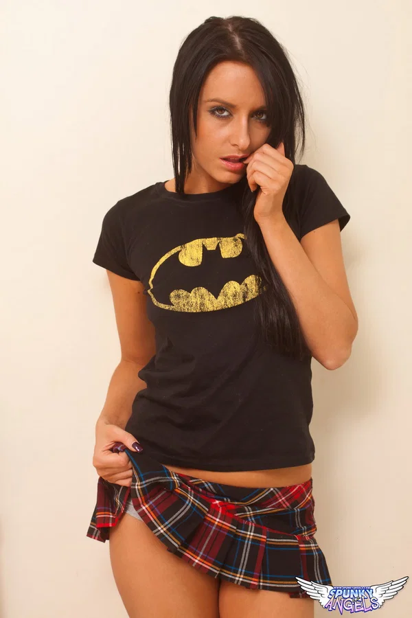 Brunette teen Ashley Diaz strips to knee socks and shoes atop a bed  - Upskirt, Ass, Teen, Amateur, Socks, Panties, Cute, Nipples, Skirt, Brunette  - Photo 2
