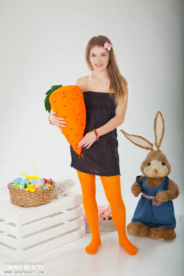 Sweet teen Verona doffs a black dress and orange hose for a nude solo shoot  - Teen, Babe, Ass, Pantyhose, Feet, Spreading, Panties, Shaved, Pussy, Tiny Tits  - Photo 1