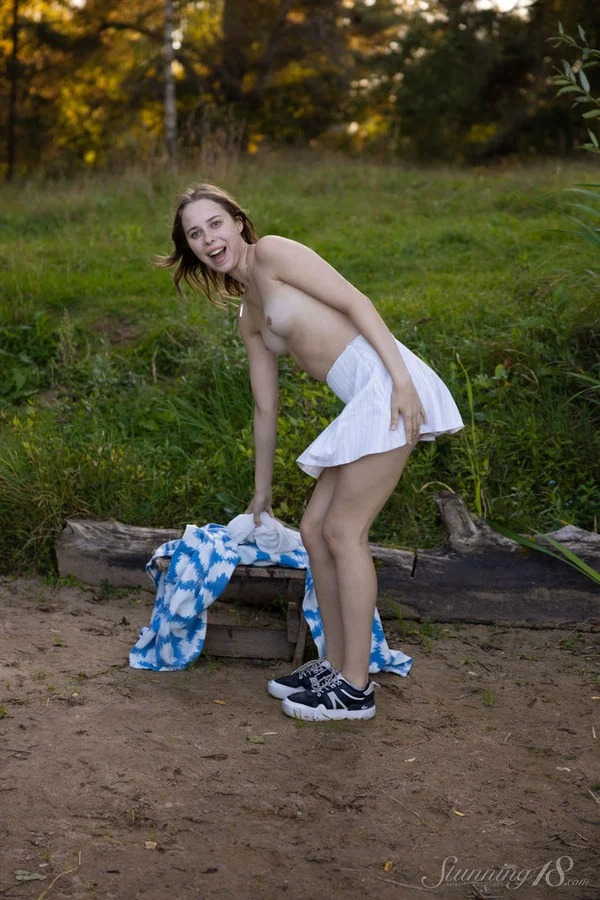 18-year-old girl Alice Murkovski strips to her sneakers near the water  - Outdoor, Natural Tits, Tiny Tits, Russian, Skirt, Babe, Model, Teen, Clothed, Beautiful  - Photo 9