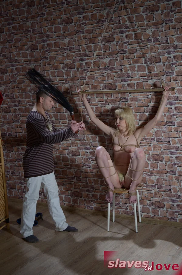 Blonde slave submits to her Master's desires before providing oral sex  - Face, BDSM, Spanking, Fetish, Bondage, Blonde, Nipples, Blowjob, Tiny Tits, Spreading  - Photo 12