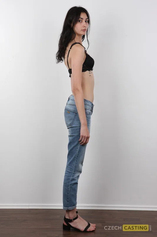 Amateur model with dark hair stands naked before a close-up of her bald cunt  - Casting, Amateur, Czech, Ass, Jeans, Close Up, Panties, Nipples, Shaved, Lingerie  - Photo 5