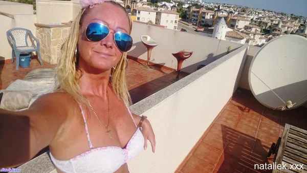 Naughty mature blonde Natalie K shows her big tits & her shaved pussy outdoors  - Mature, MILF, Spanish, Big Tits, Pornstar, Bikini, Blonde, Glasses, White, Outdoor  - Photo 1