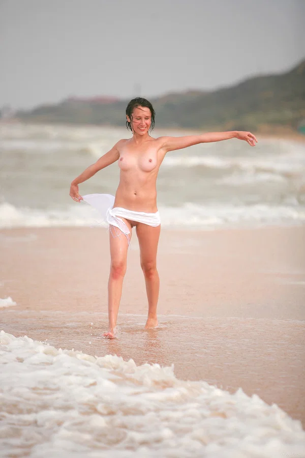 Nice teen poses naked in the surf on a beach while the waves come in  - Beach, Mature, Wet, Short Hair, Teen, Outdoor, Babe, Glamour, Tiny Tits, Ass  - Photo 17