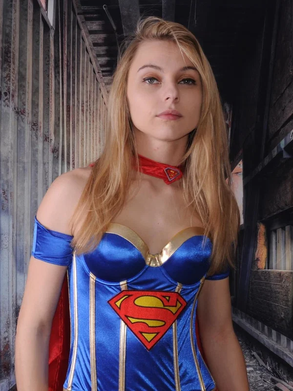 Beautiful amateur babe Chloe posing dressed as a Superwoman in a solo  - Cosplay, Uniform, Clothed, Skirt, Stockings, Babe, Beautiful, Solo, Non Nude, Blonde  - Photo 14