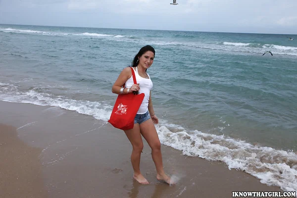 Amateur girlfriend  Sasha enjoys stripping and fingering on the beach  - Girlfriend, Beach, Outdoor, Amateur, Bikini, Shorts, Fingering, Panties, Feet, Spreading  - Photo 1