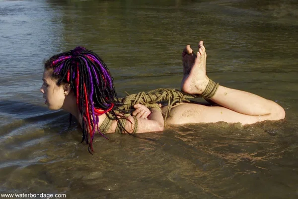 Naked girl Mallory Knots is tied up with rope while in a shallow body of water  - Bondage, BDSM, Mature, Fetish, Wet, MILF, Blonde, White, Brunette  - Photo 14