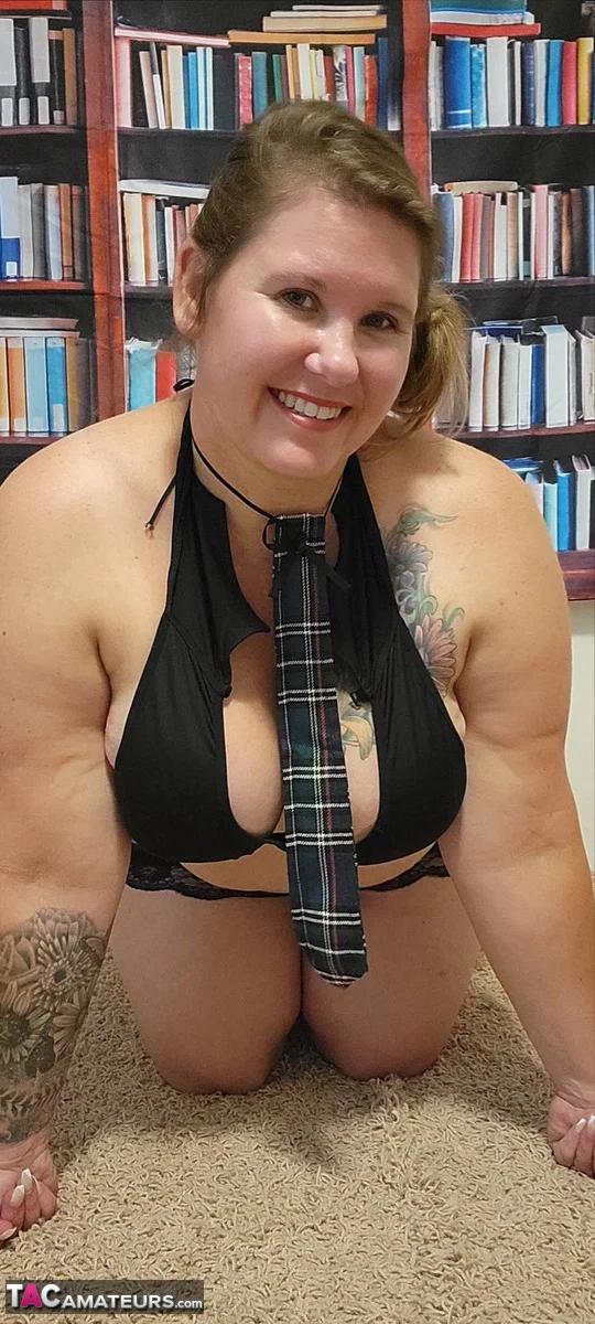 Amateur BBW Busty Kris Ann shows her big boobs before toying her bush  - BBW, Cosplay, Schoolgirl, Chubby, Amateur, Curvy, Clothed, Upskirt, Thick, MILF  - Photo 5