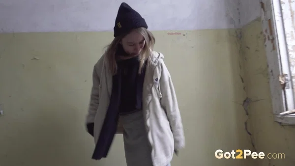 Nastya takes a badly needed piss inside an abandoned building  - Pissing, Public, Spreading, Pussy, Non Nude, Close Up, Skirt, Panties, European, Babe  - Photo 15