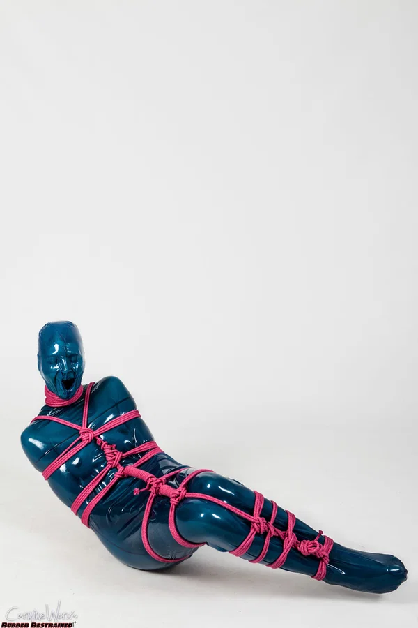 Fetish model Ropemarks is encased in latex clothing while bound with pink rope  - Latex, Bondage, BDSM, Brunette  - Photo 14