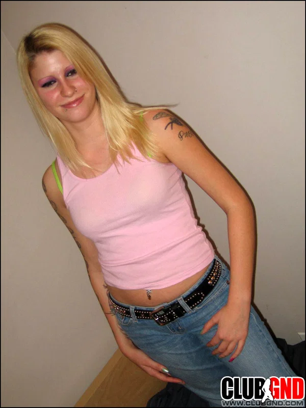 Tattooed blonde teen Ivy strips to her bra and thong ensemble  - Piercing, Amateur, Teen, Lingerie, Big Tits, Jeans, Tattoo, Blonde, Undressing, Spreading  - Photo 2