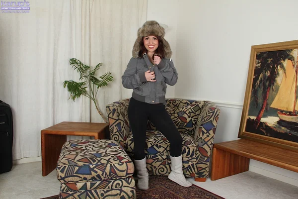 Petite babe Alina Garcia playing with tits and masturbating  - Teen, Amateur, Boots, Babe, Spreading, Solo, Shaved, Big Tits, PAWG, Clothed  - Photo 2
